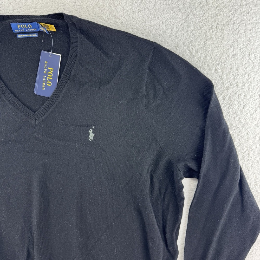 Polo Ralph Lauren Washable Merino Wool V Neck Lightweight Sweater Mens 4xB Black - Picture 2 of 10